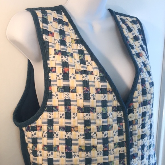 Rare Vintage Cottagecore Quilted Woven Denim Vest - Picture 3 of 14